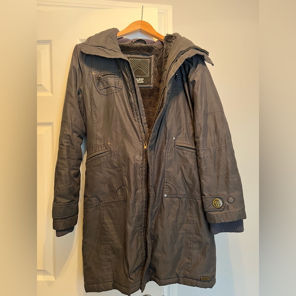 TNA grey parka coat with soft teddy lining size S
